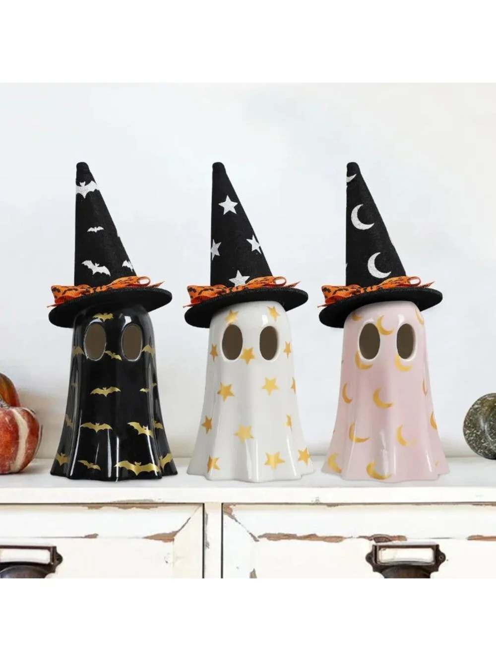 Set of 3 Ceramic Ghosts - Spooky Halloween Decor for Indoor Celebrations